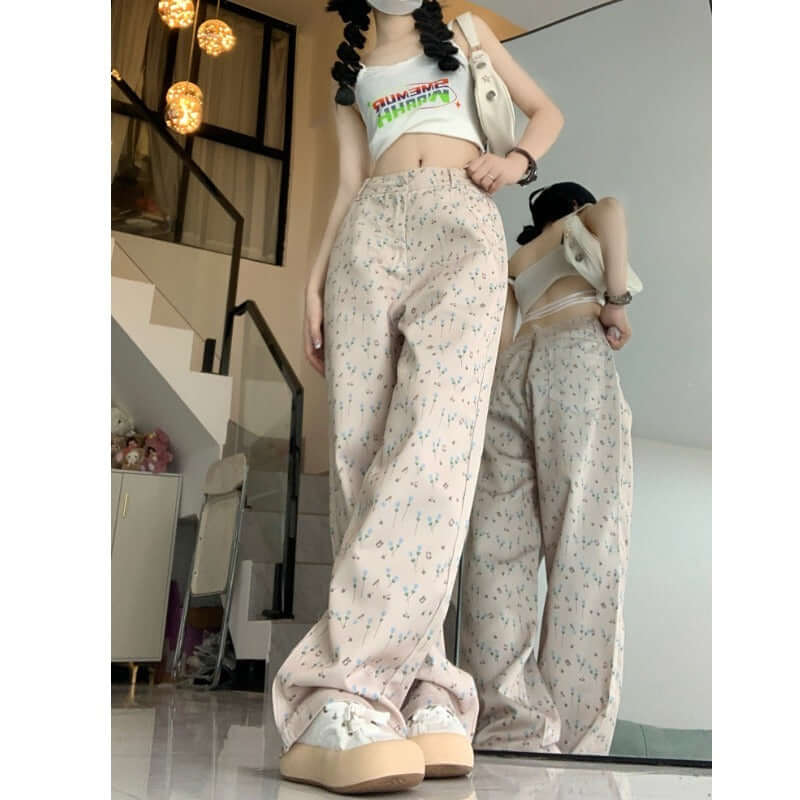 Hong Kong Style Floral Jeans For Women