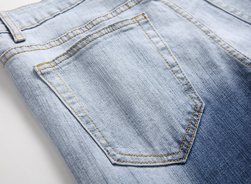 Men's Patched And Faded Light Jeans. Cotton,Denim,Faded,Jeans,Light,Patch