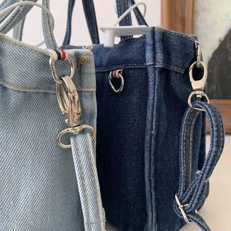 Sophisticated Mini Denim Bag Versatile Portable. Bag,Cotton,Denim,Strap