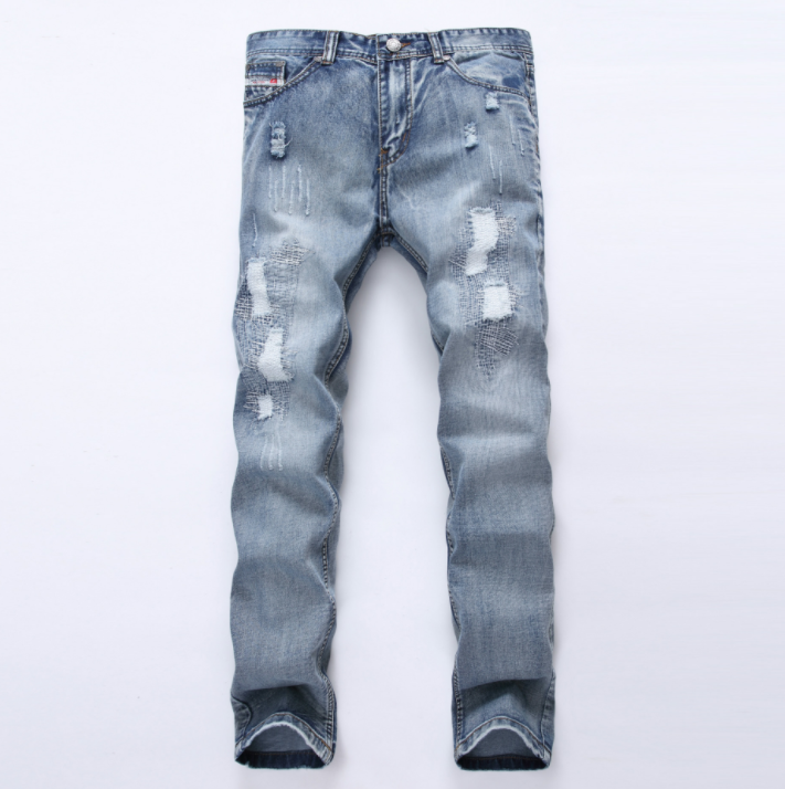 Men’s Fashion Ripped Jeans Light Blue Slim Fit Distressed Denim Jeans. Denim,Distressed,Jeans,Light,ripped,Slim