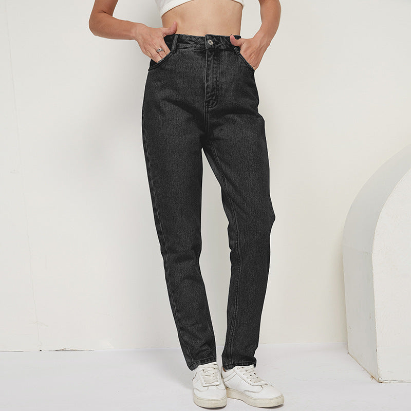 Ladies denim straight-leg pants.