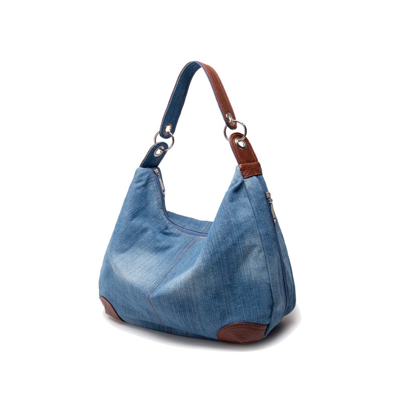 Denim Shoulder Zipped Bag. Bag,Cotton,Denim