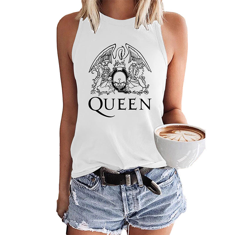 Women's Round Neck Top Music Lovers Printed Sleeveless T-shirt Women.