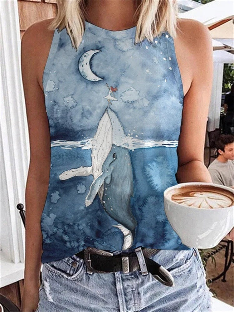 Summer Sports Casual Sleeveless Vest Printed Ladies. Shirt,Shoulders,Sleeveless,top