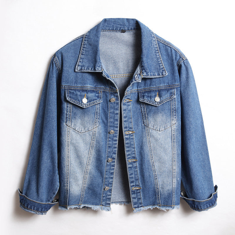 Denim Loose Frayed Short Jacket. Cotton,Denim,Jacket