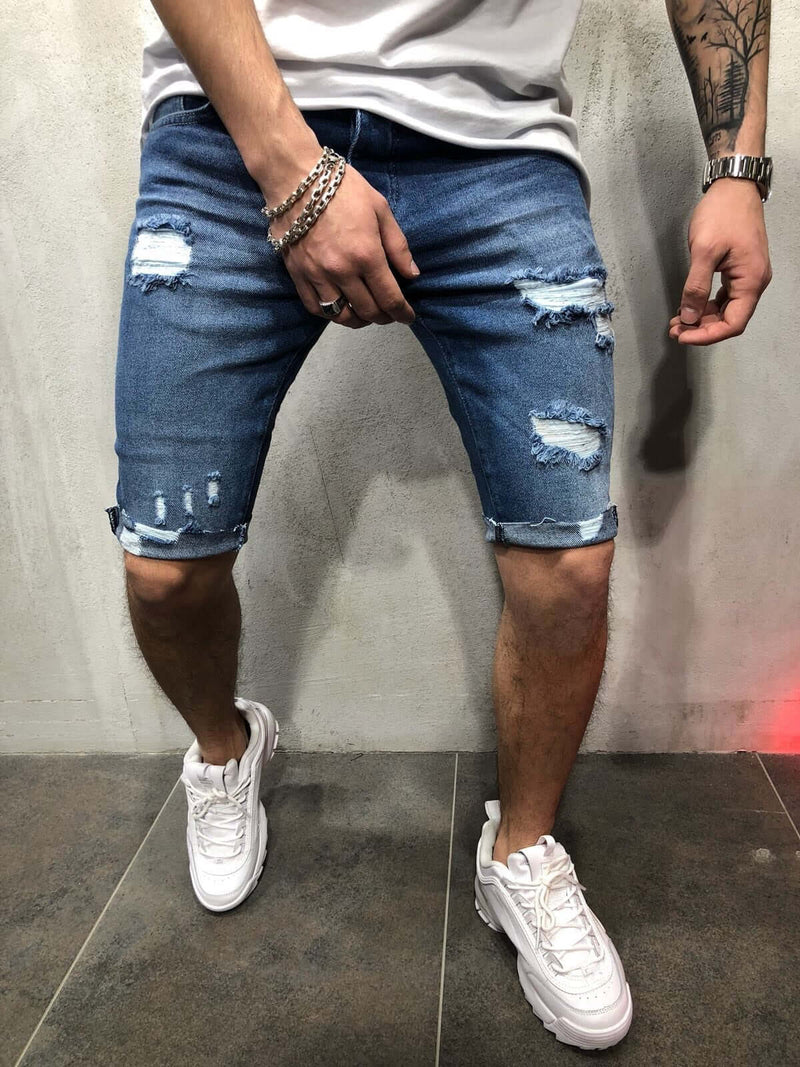 Denim shorts with slim holes and slim men's shorts. Cotton,Denim,Shorts