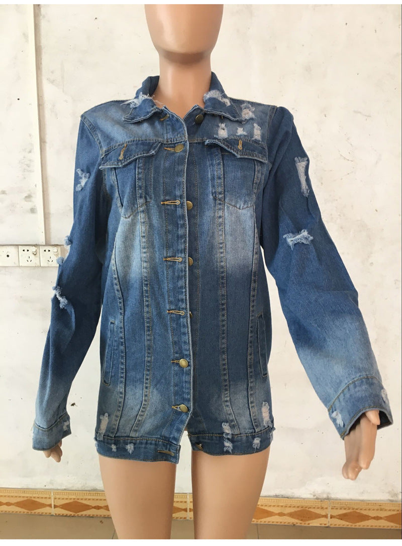 Loose denim jacket.