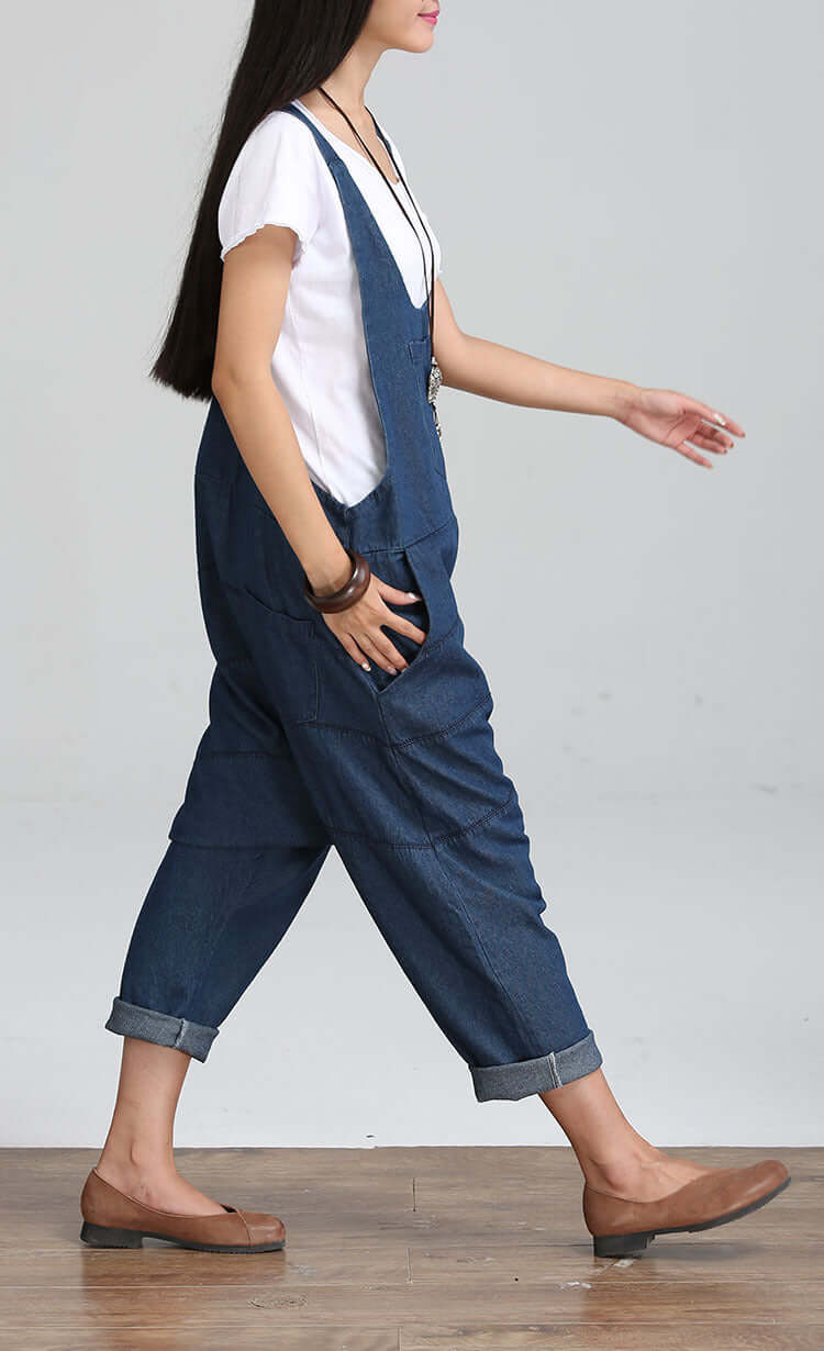 Loose Denim Jumpsuit For Women - Harem Pants For Woman. Cotton,Denim,Jumpsuit