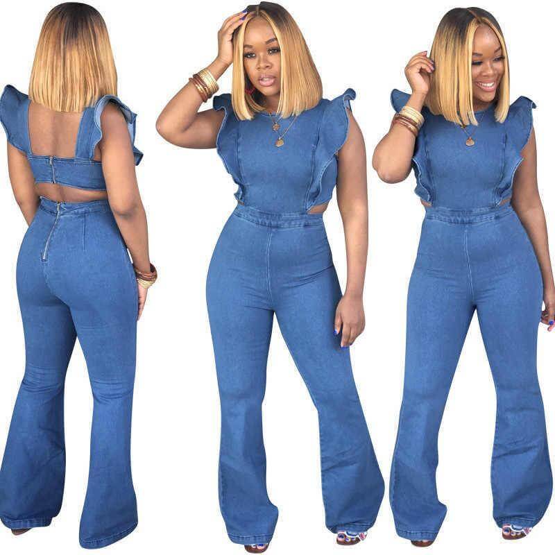 Ladies Sling Denim Jumpsuit. Cotton,Denim,Jumpsuit