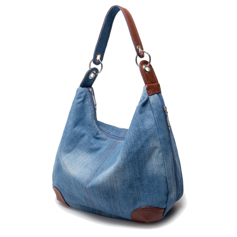 Denim Shoulder Zipped Bag. Bag,Cotton,Denim