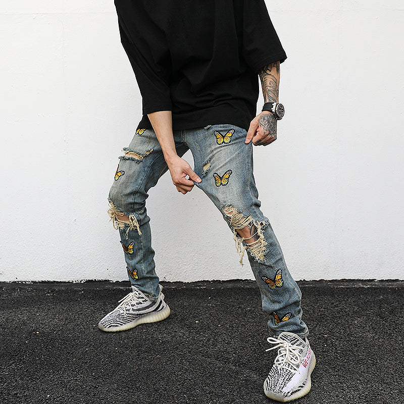 Butterfly Jeans. Butterfly,Cotton,Denim,Jeans,ripped