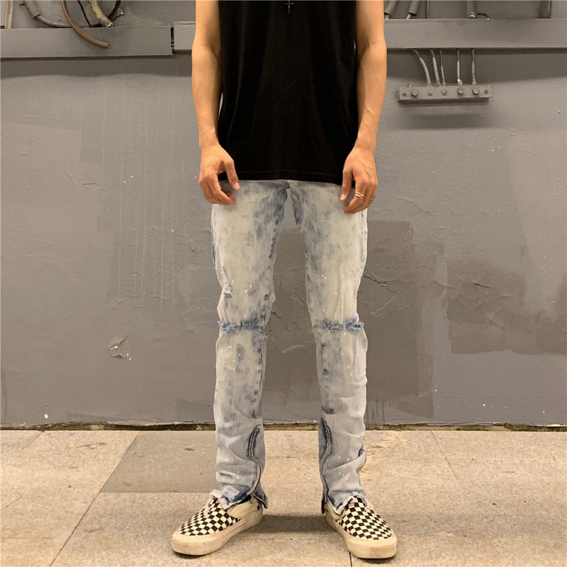 Men's Ripped Knee Jeans. Cotton,Denim,men jeans,ripped