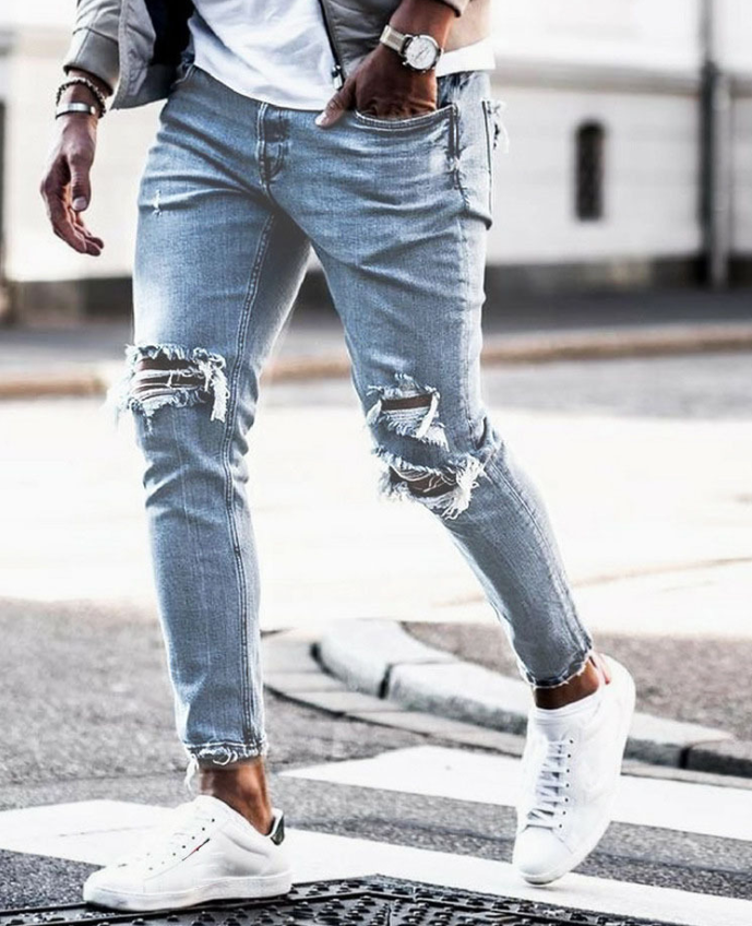 New Ripped Skinny Jeans mens Streetwear.