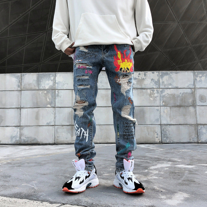 Men's Graffiti Ripped Jeans. Denim,graffiti,Jeans,rip,ripped,torn