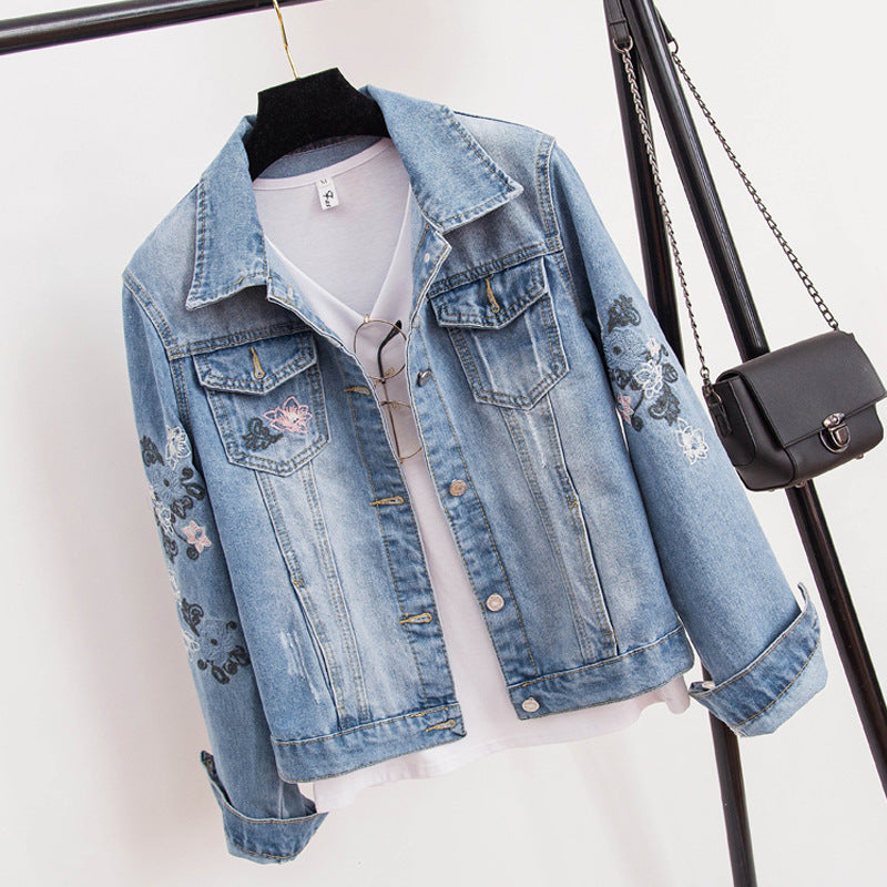 Embroidered Denim Jacket. Cotton,Denim,Jacket