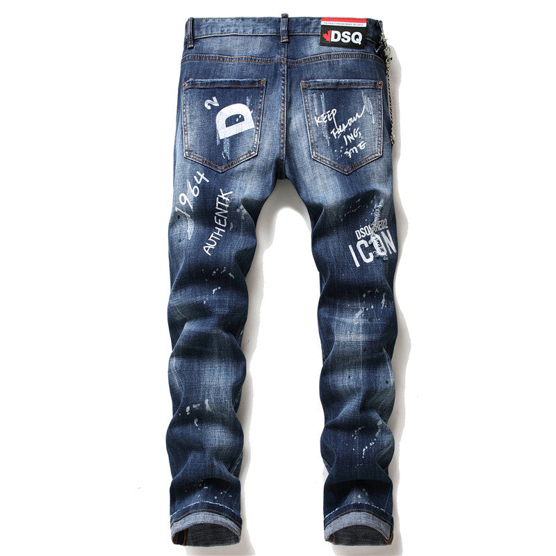 Men's Slim Fit Graffiti Jeans. Denim,Jeans,Paint,Slim