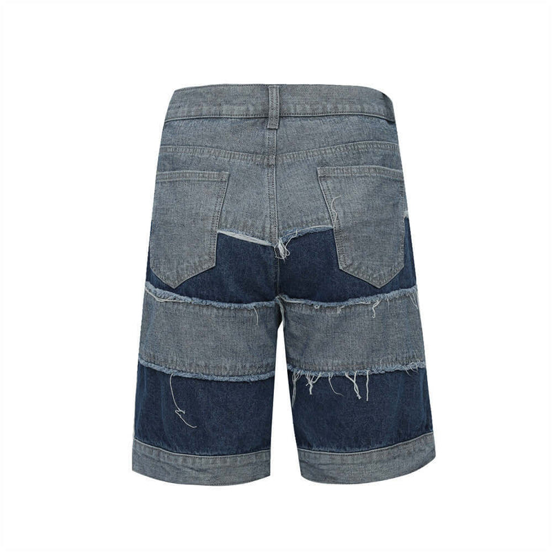 Men's Fashionable Color-blocking Denim Shorts. Cotton,Denim,Shorts