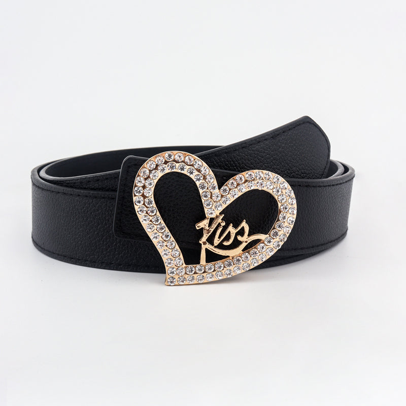 Ladies Love Inset Rhinestone Fashion Belt. Belt,Hearts,Rhinestone