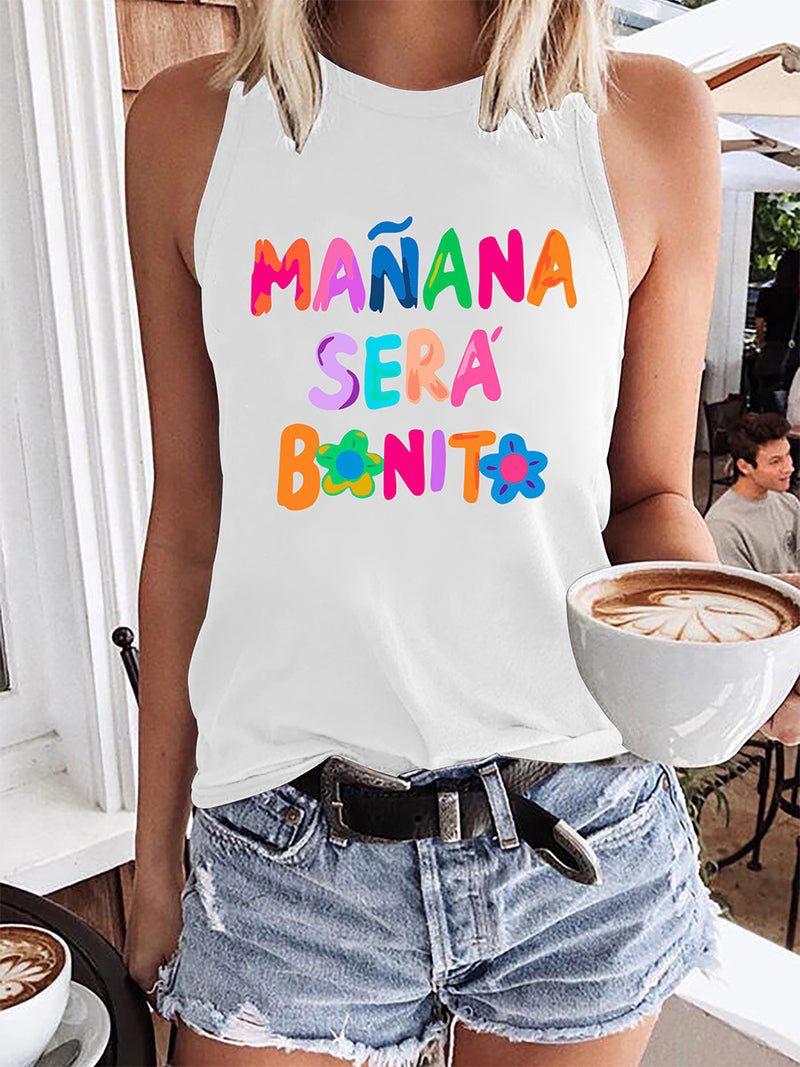 Women's Round Neck Top Music Lovers Printed Sleeveless T-shirt Women.