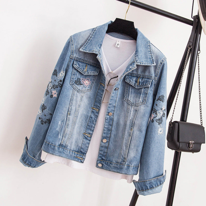 Embroidered Denim Jacket. Cotton,Denim,Jacket