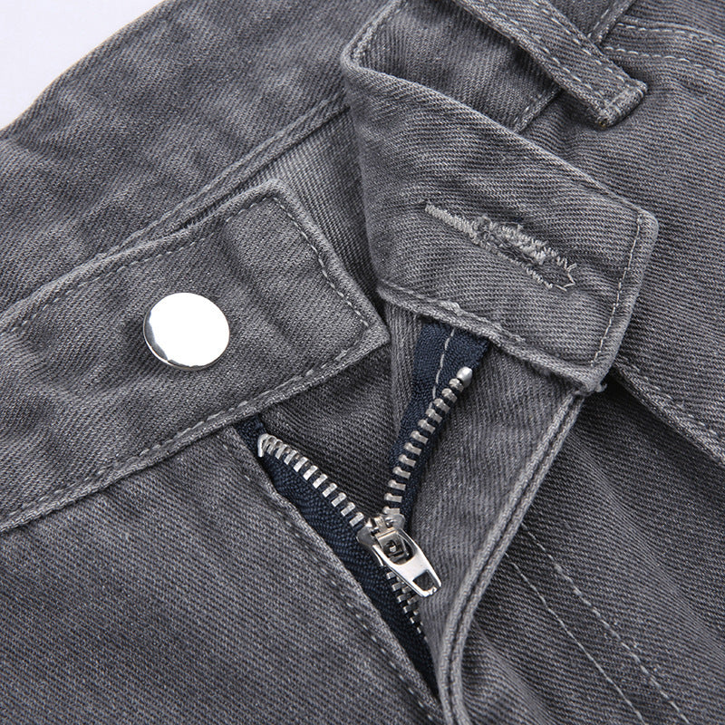 Street Retro Low Rise Denim Cargo Pants.