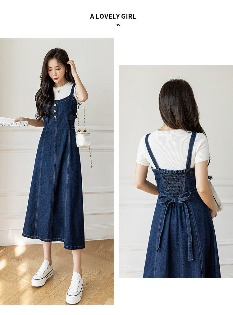 Spring And Autumn New Korean Style Casual All-matching Jeans Suspender Dress.