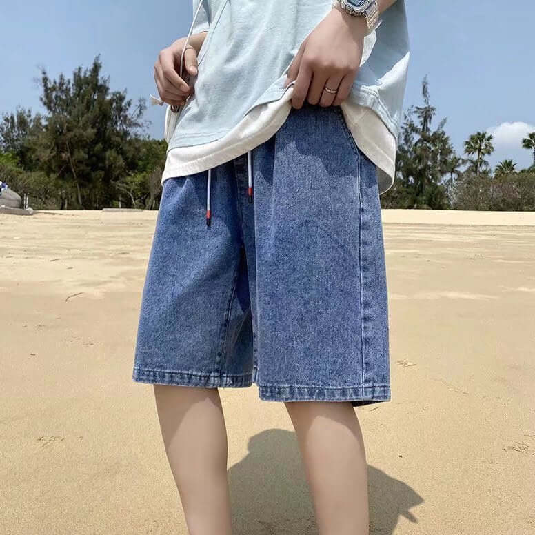 Men's Loose Straight Casual Denim Shorts. Cotton,Denim,Shorts