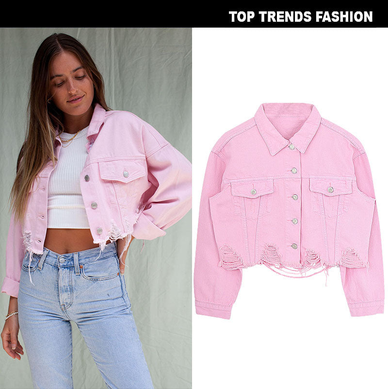 Short Cropped Denim Jacket. Cotton,Denim,Jacket