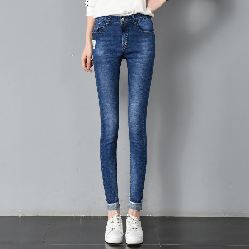 Women's Korean Slim Stretch Straight-Leg Jeans.