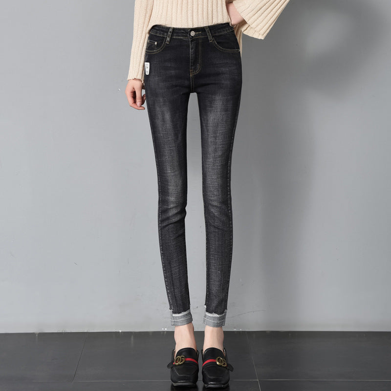 Women's Korean Slim Stretch Straight-Leg Jeans.