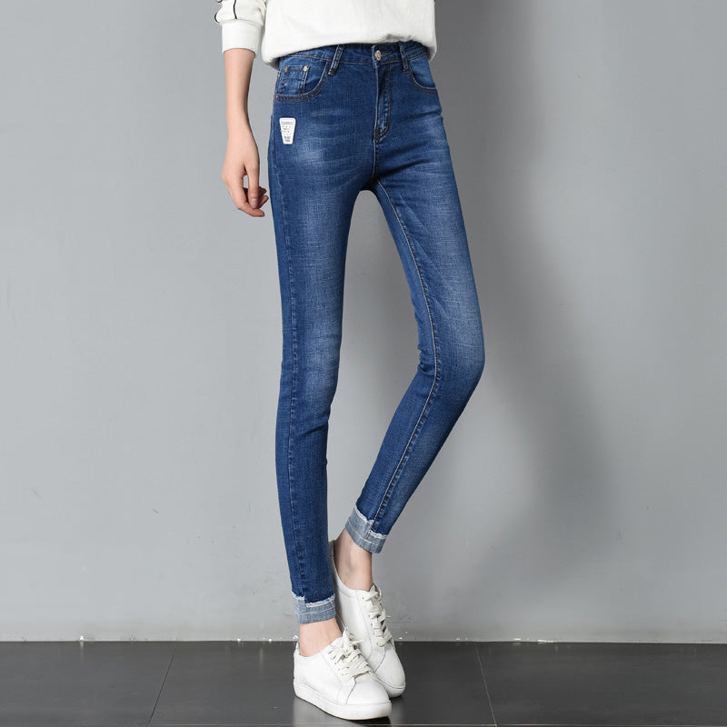 Women's Korean Slim Stretch Straight-Leg Jeans.