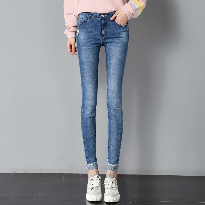 Women's Korean Slim Stretch Straight-Leg Jeans.