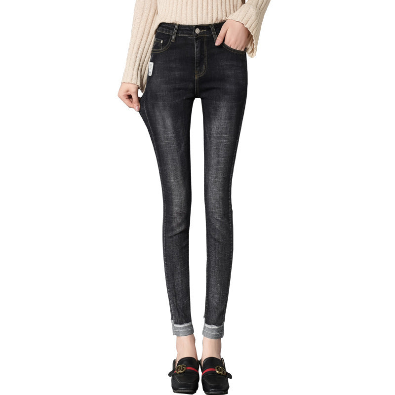 Women's Korean Slim Stretch Straight-Leg Jeans.