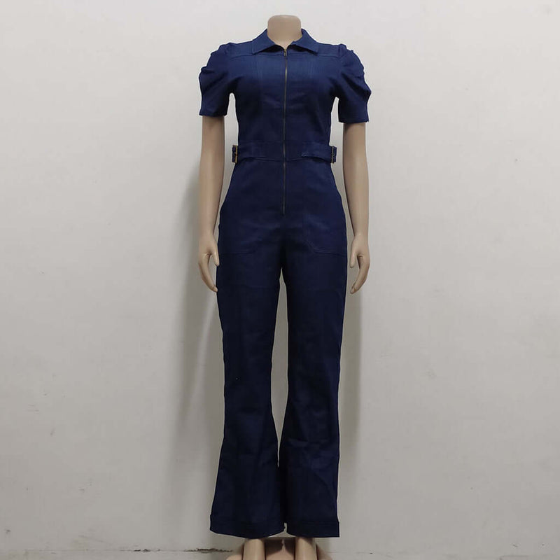 Trendy Slim Fit Denim Jumpsuit. Cotton,Denim,Jumpsuit