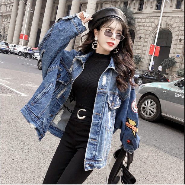 Ripped Denim Jacket. Cotton,Denim,Jacket,Patch,ripped
