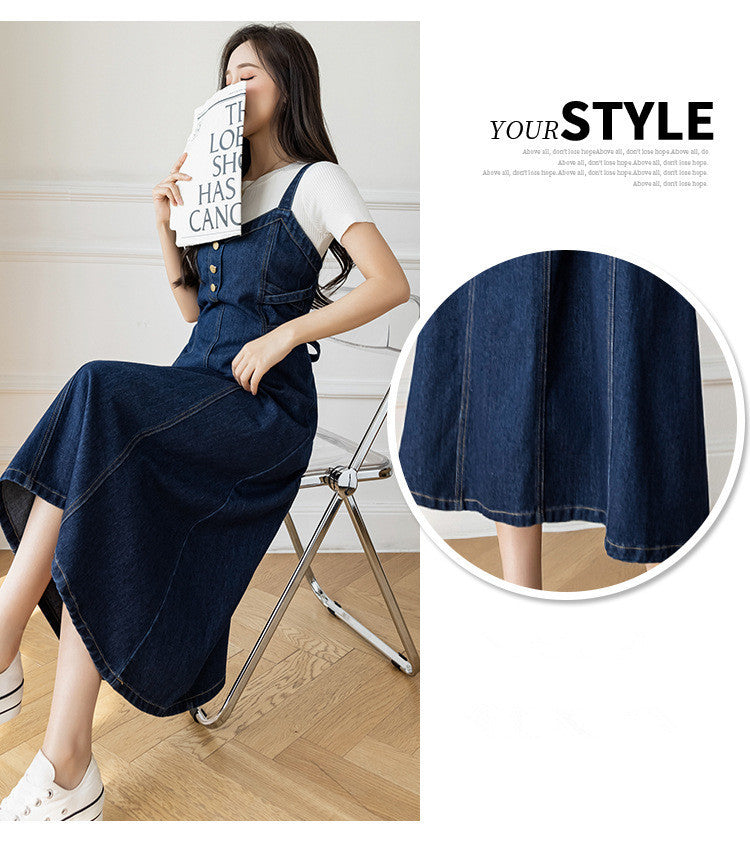 Spring And Autumn New Korean Style Casual All-matching Jeans Suspender Dress.