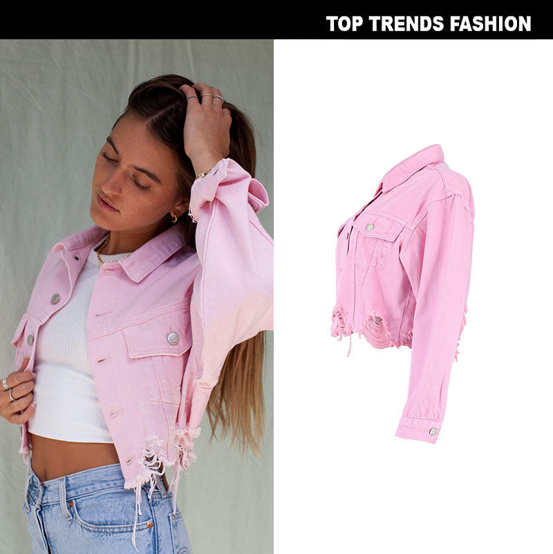 Short Cropped Denim Jacket. Cotton,Denim,Jacket