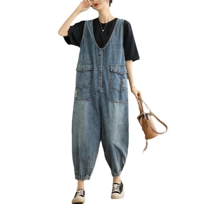 Denim Tank Top Jumpsuit Female. Cotton,Denim,Jumpsuit