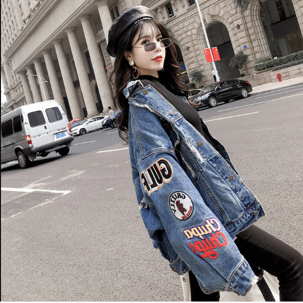 Ripped Denim Jacket. Cotton,Denim,Jacket,Patch,ripped