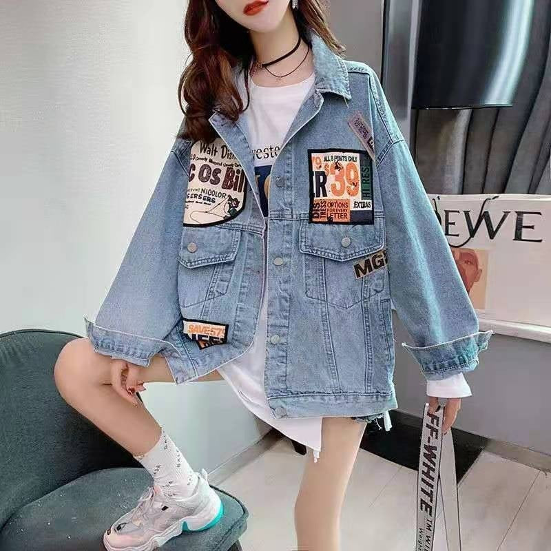 Fashion Women's Patch Badge Denim Jacket