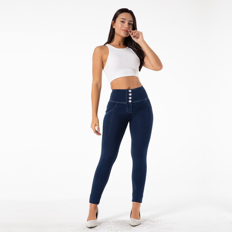 Four Buttons Figure-Hugging Women Fitness Jeans. Cotton,Denim,Tight