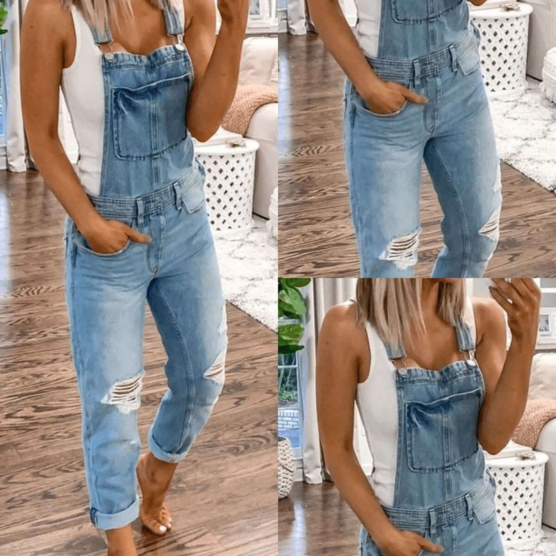 Women's Denim Jumpsuit With Shoulder Straps Pants. Cotton,Denim,Jumpsuit