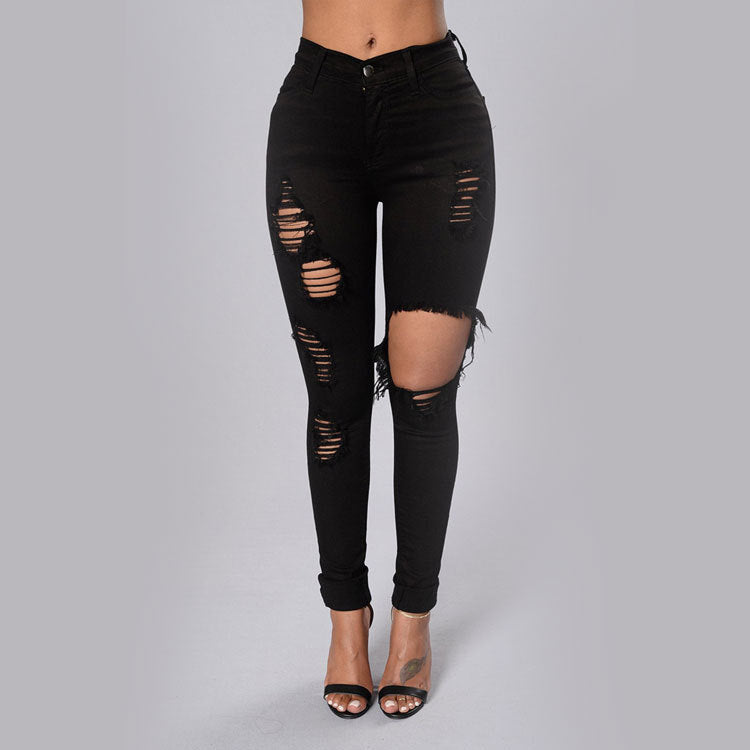 Women's Pencil Feet Ripped Jeans.