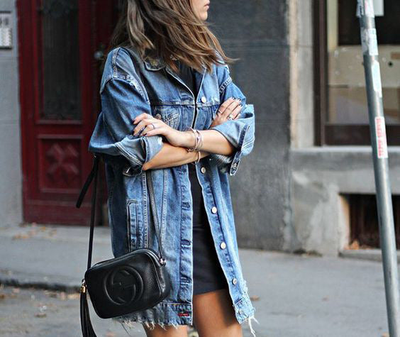 Loose denim jacket.