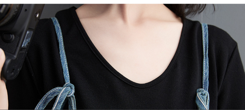 Korean New Literary Style Jeans Printed Suspenders Women.