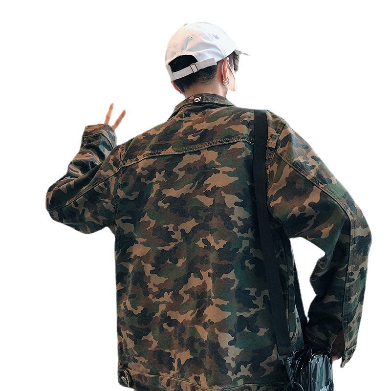 New Men's Camouflage Denim Jacket Autumn Brand Clothing.