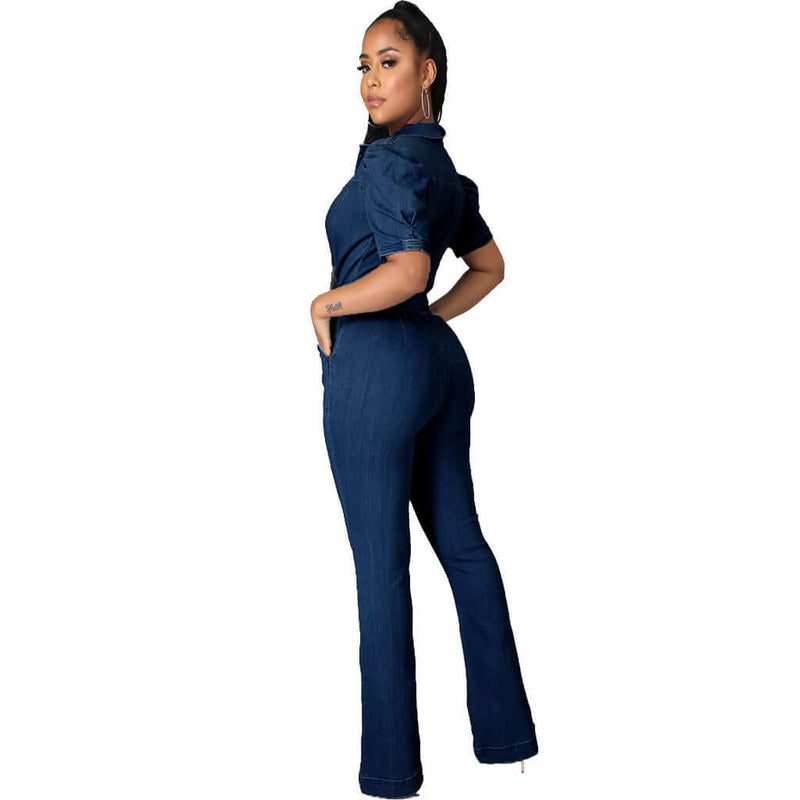 Trendy Slim Fit Denim Jumpsuit. Cotton,Denim,Jumpsuit