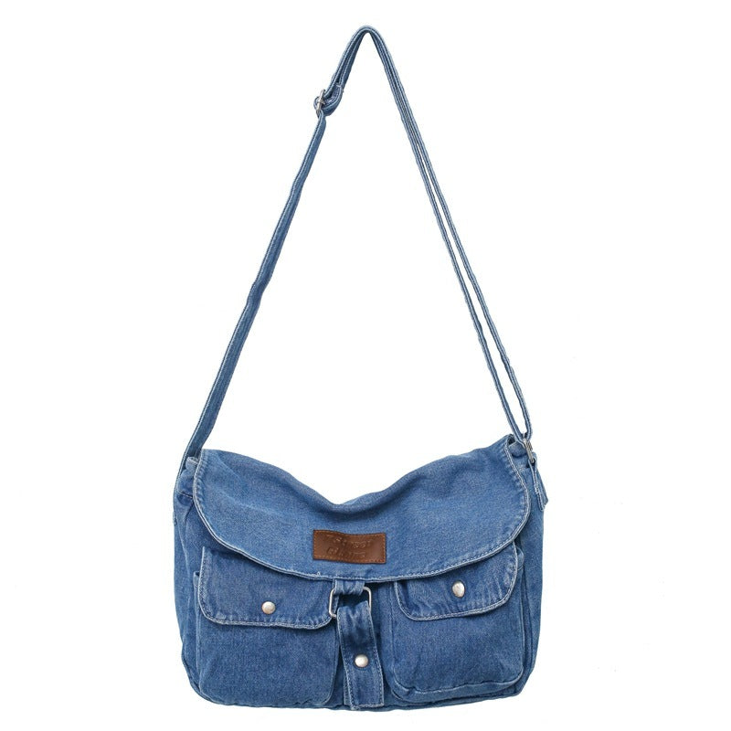 Pure Color Washed Denim Canvas Bag. Bag,Cotton,Denim