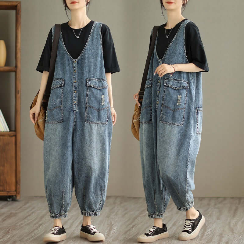 Denim Tank Top Jumpsuit Female. Cotton,Denim,Jumpsuit