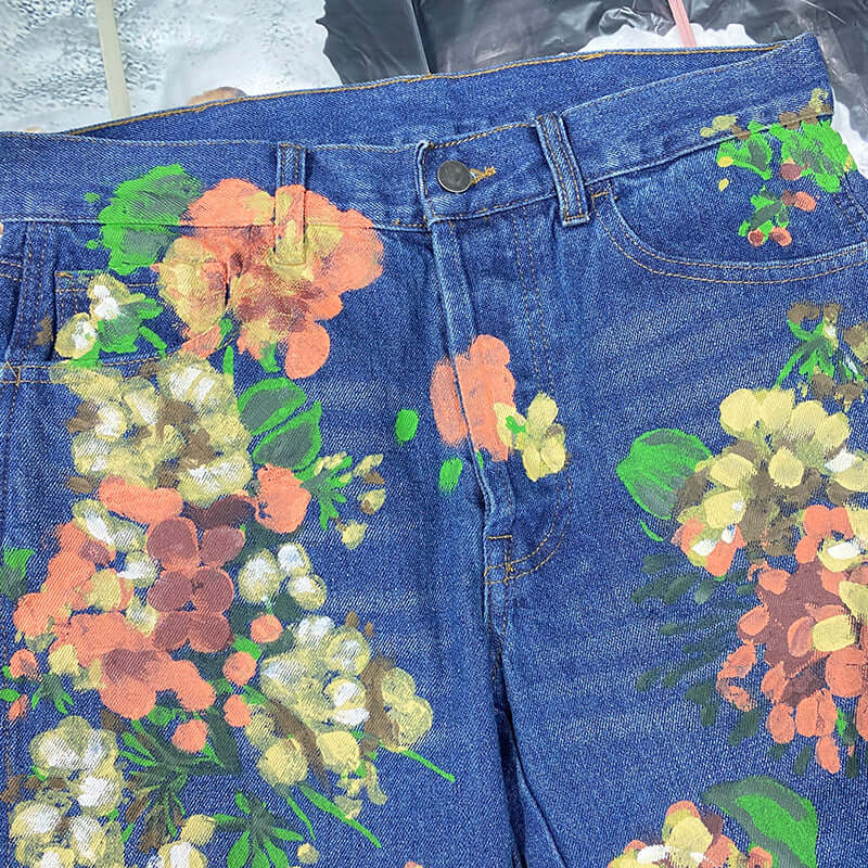 Summer Hand Drawn Doodle Floral Jeans